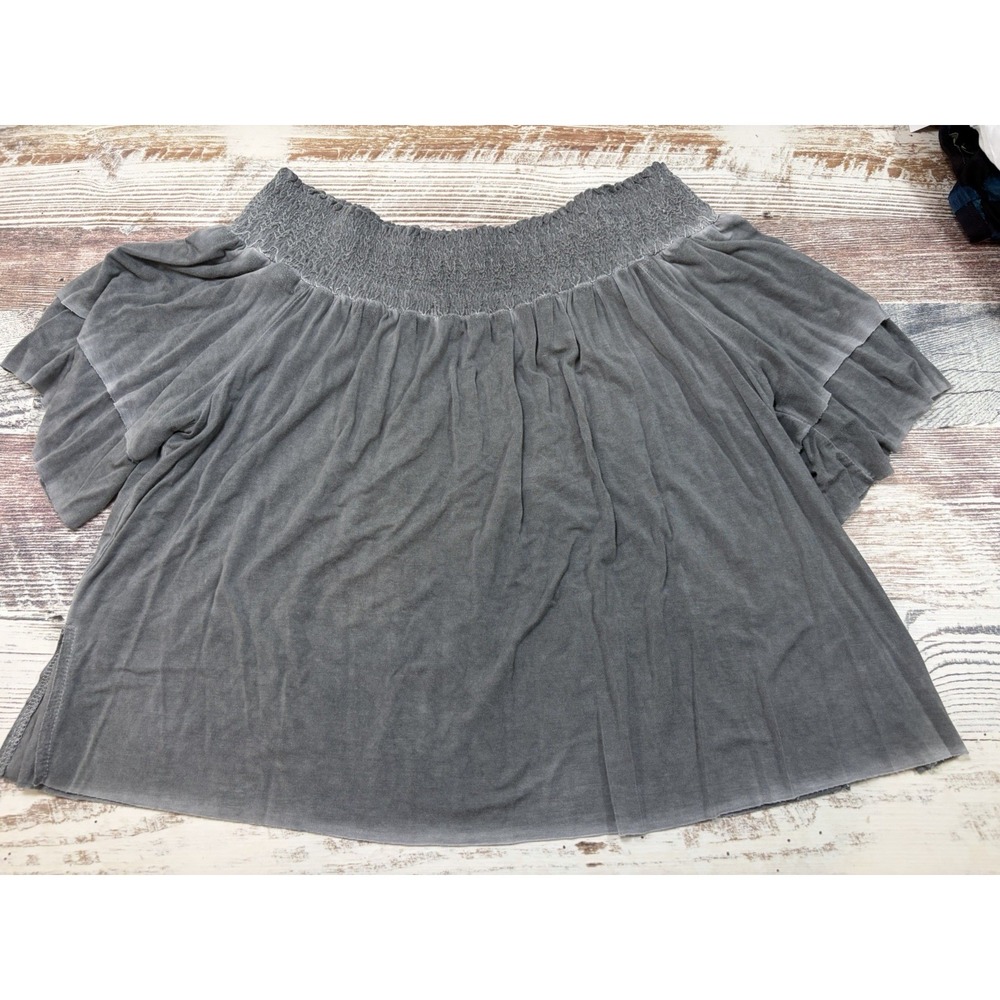 Anthropologie POL Cropped Mineral Washed Gray Smocked Blouse Size Medium